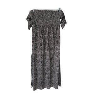Ditsy Floral Off The Shoulder Smocked Maxi Dress Size Large Side Slit Whimsigoth